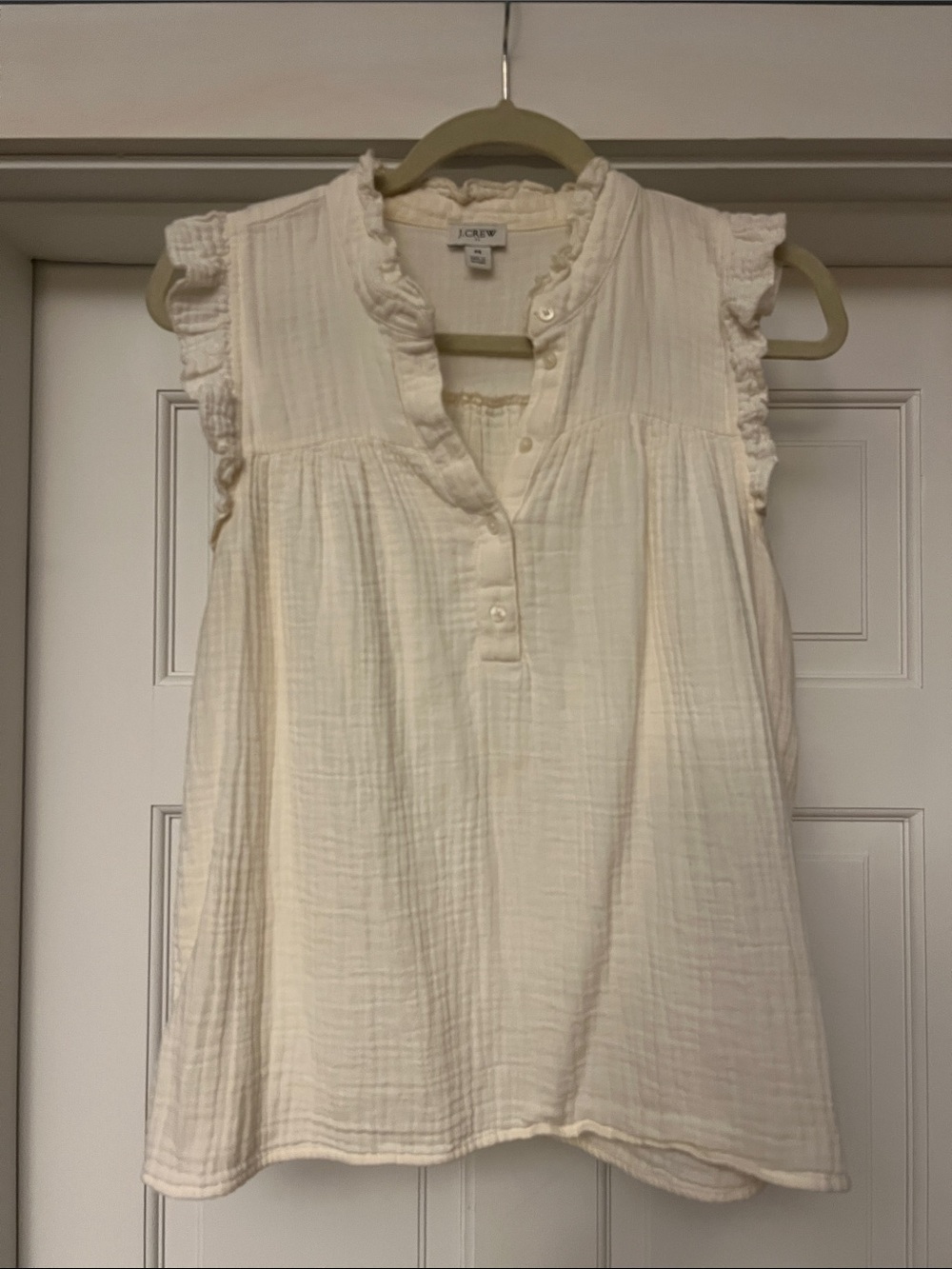 J. Crew Cream Ruffled Cotton-Gauze Sleeveless Top